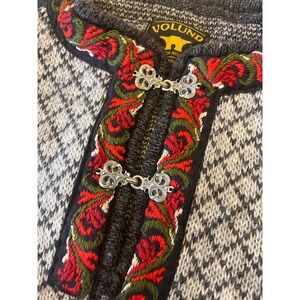 Volund Norway Wool Sweater Womens Large Nordic Knit Silver Clasps Grey Lambswool